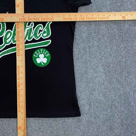 Boston Celtics Glitter Logo V-Neck Shirt Womens Large Black NBA Basketball NWT - Picture 15 of 16